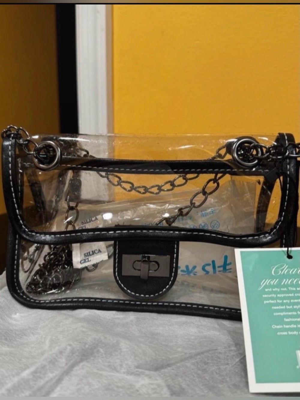 Roberto Amee- Clear Crossbody Shoulder Bag with Black Trim